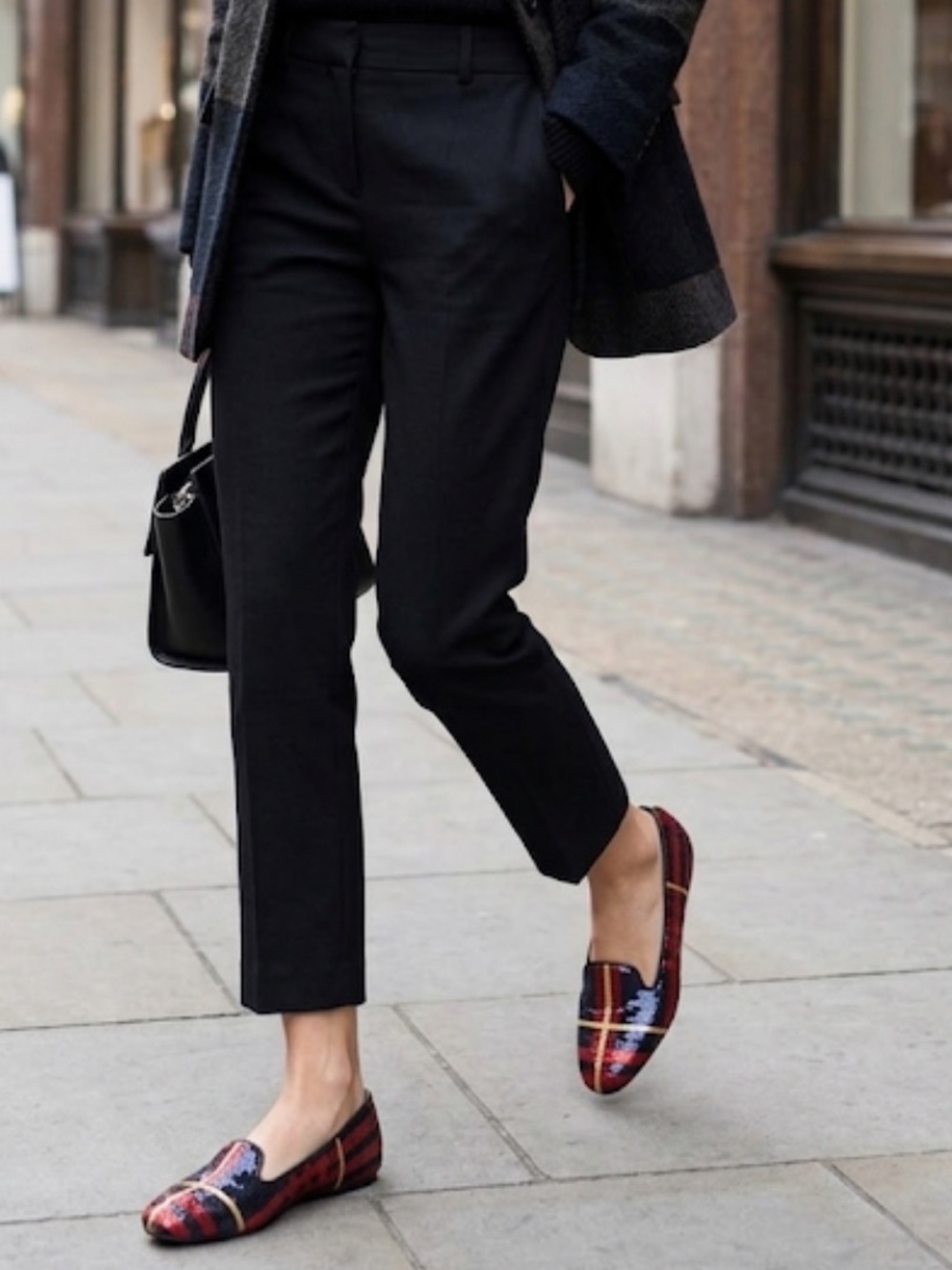 Coach sequins Preppy  Red and Blue  loafer Flats with Plaid Pattern